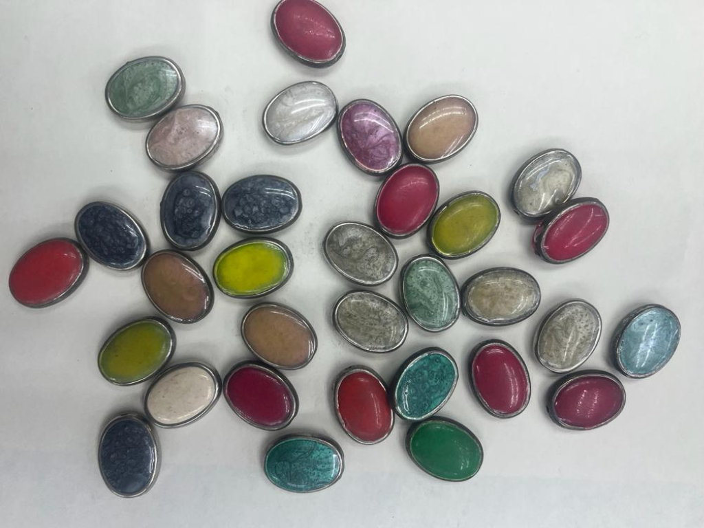 Multicolor Oval Designer Plastic Beads with Enamel and Silver Side Frame