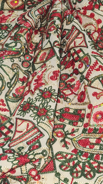 Multicolor Floral Kashmiri Embroidered Georgette Fabric