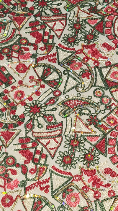 Multicolor Floral Kashmiri Embroidered Georgette Fabric