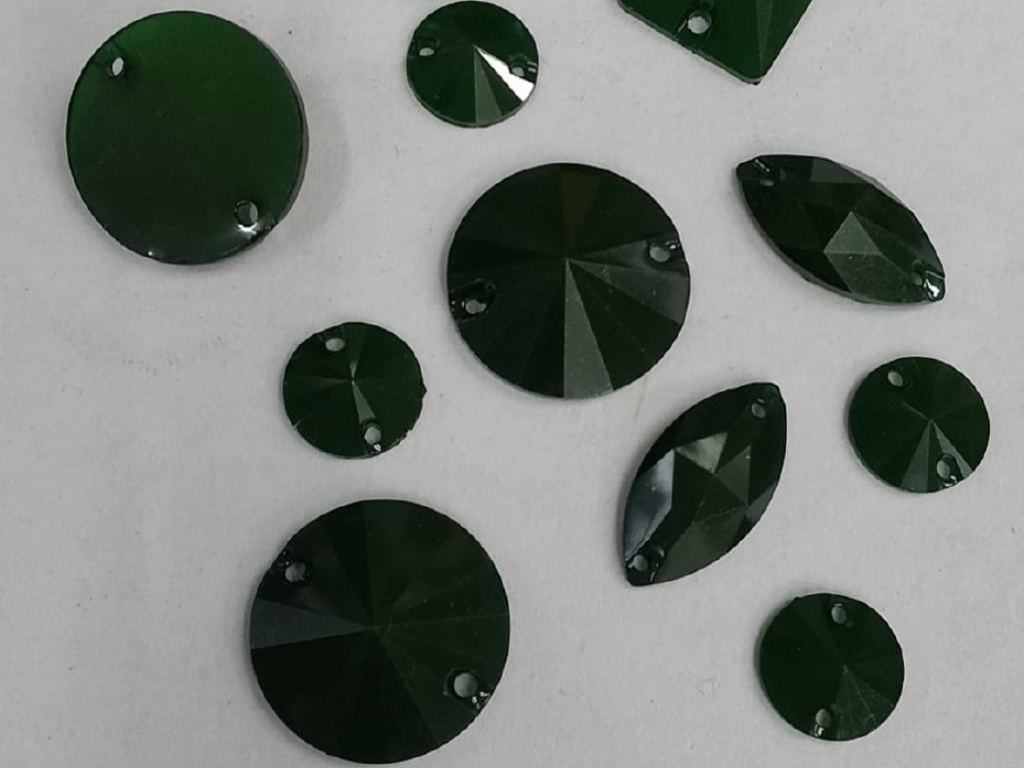 Dark Green Faceted Mix Shape 2 Hole Plastic Stones