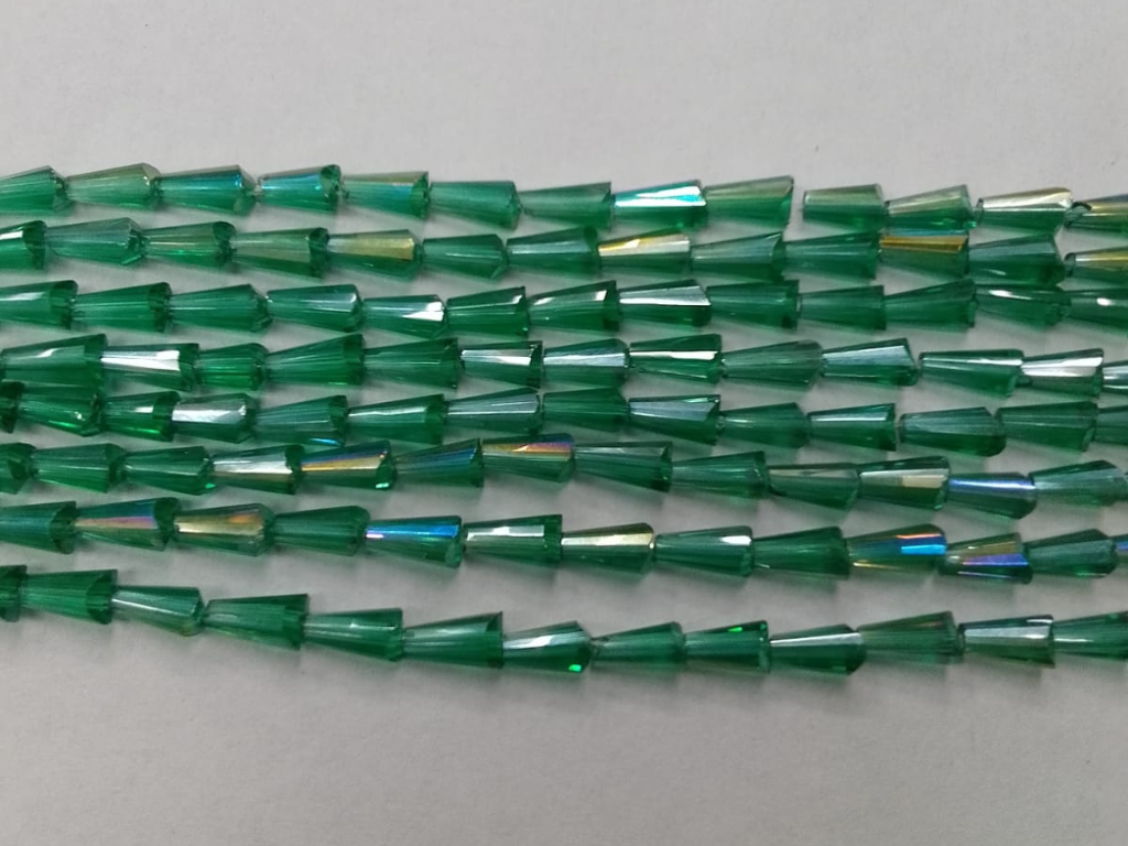 Green Conical Crystal Glass Beads (Wholesale)