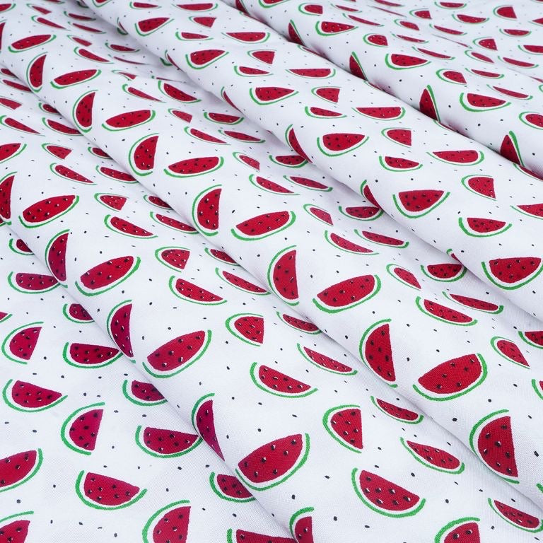 White Quirky Printed Cotton Rayon Fabric