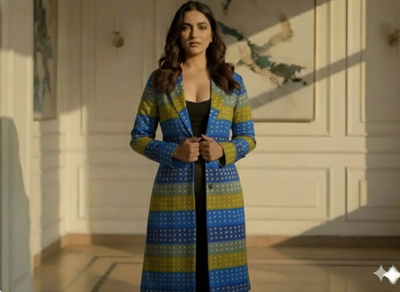 Multicolor Diamond Printed Semi Pashimna Woolen Fabric