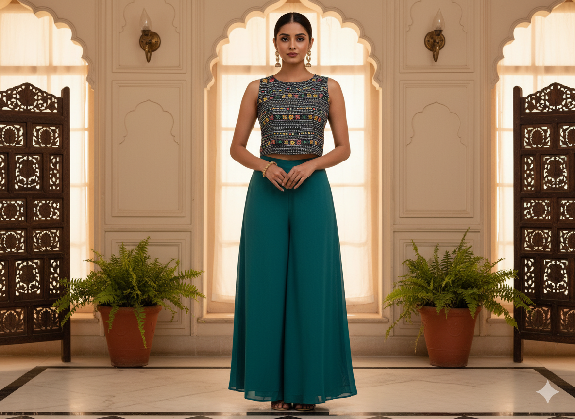 Dark Blue Traditional Digitally Printed Butter Crepe Fabric