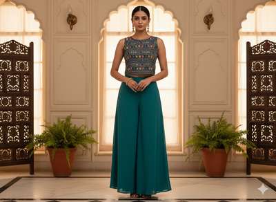 Dark Blue Traditional Digitally Printed Butter Crepe Fabric