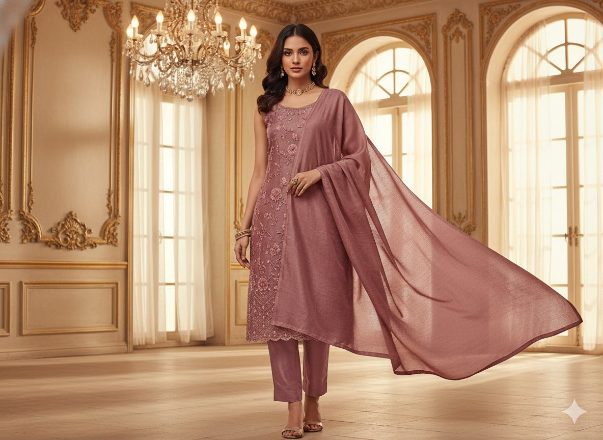 Pastel Dark Peach Plain Malai Satin Fabric