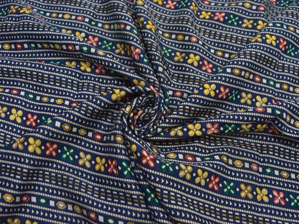 Dark Blue Traditional Digitally Printed Butter Crepe Fabric