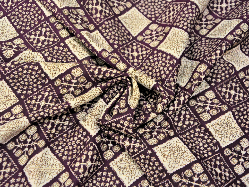 Dark Burgundy Diamond Digitally Printed Butter Crepe Fabric