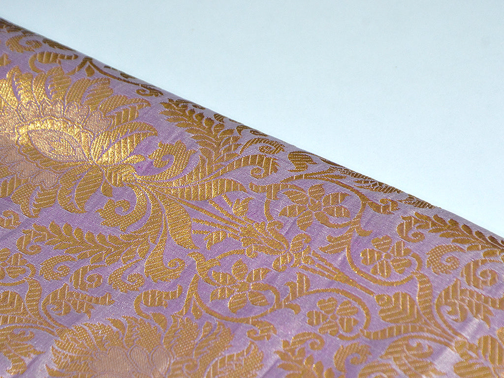 Precut Of 1 Meters Of Peach & Golden Floral Semi Brocade Viscose Fabric