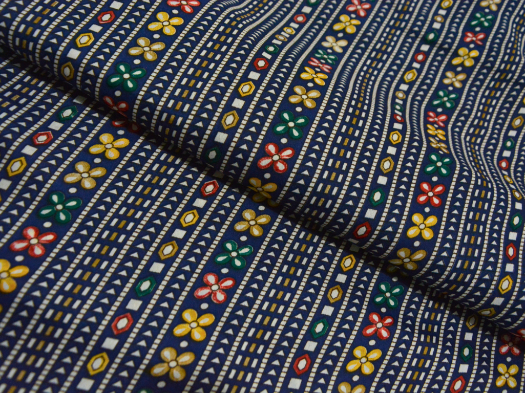 Dark Blue Traditional Digitally Printed Butter Crepe Fabric