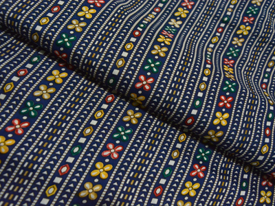 Dark Blue Traditional Digitally Printed Butter Crepe Fabric