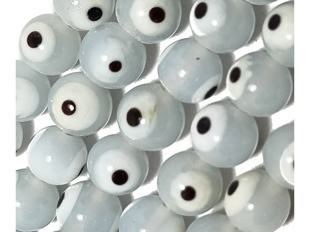 Gray & White Spherical Evil Eye Glass Beads