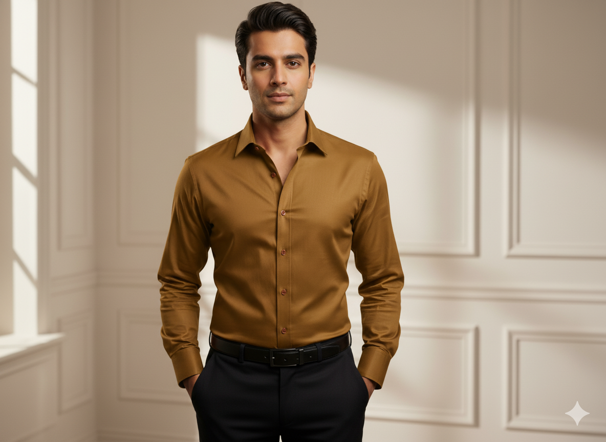 जिंजरब्रेड ब्राउन प्लेन ग्लेज्ड कॉटन फ़ैब्रिक (थोक)