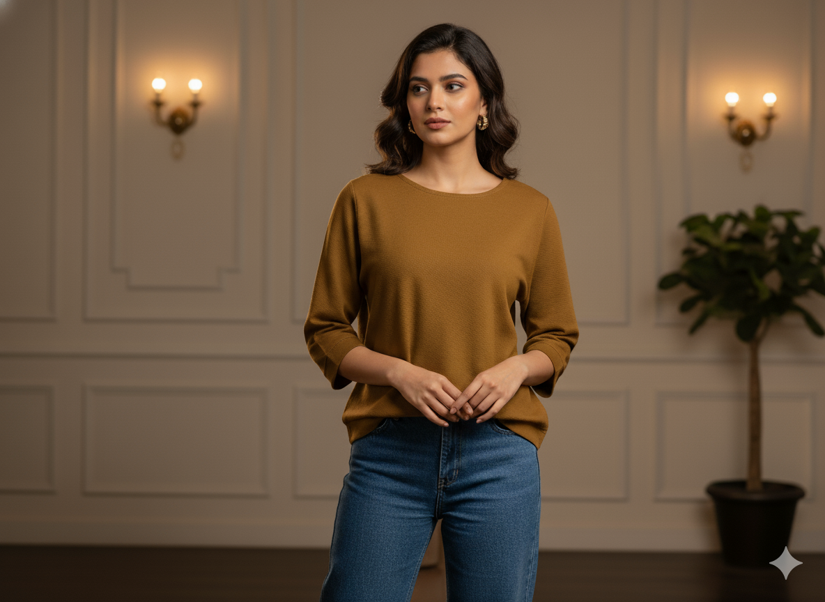 जिंजरब्रेड ब्राउन प्लेन ग्लेज्ड कॉटन फ़ैब्रिक (थोक)