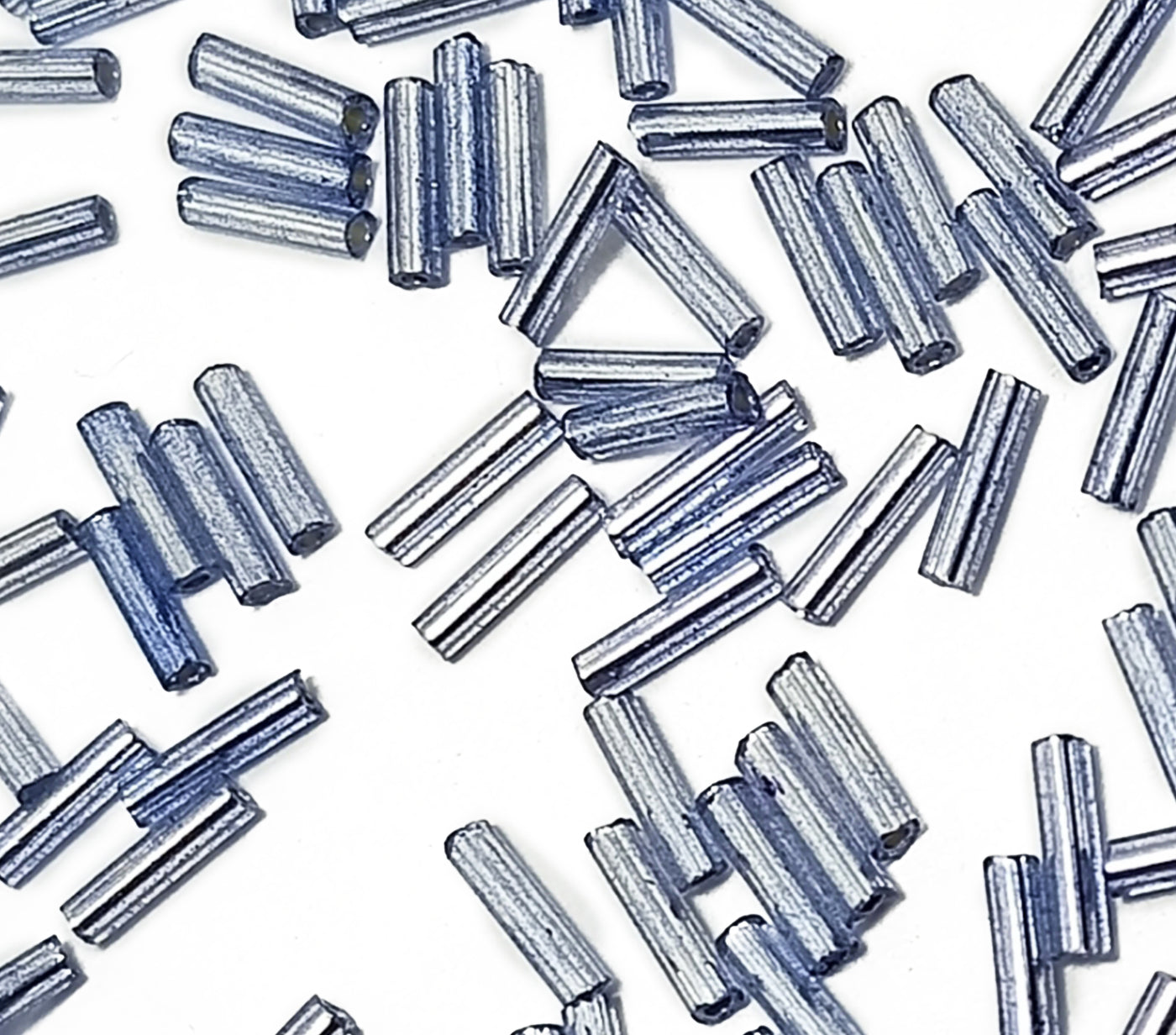 Silver Blue Dyed Transparent Bugle / Pipe Beads