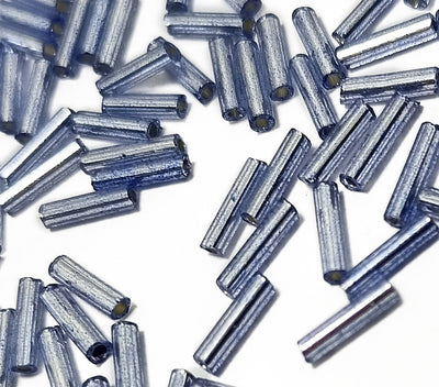 Silver Blue Dyed Transparent Bugle / Pipe Beads