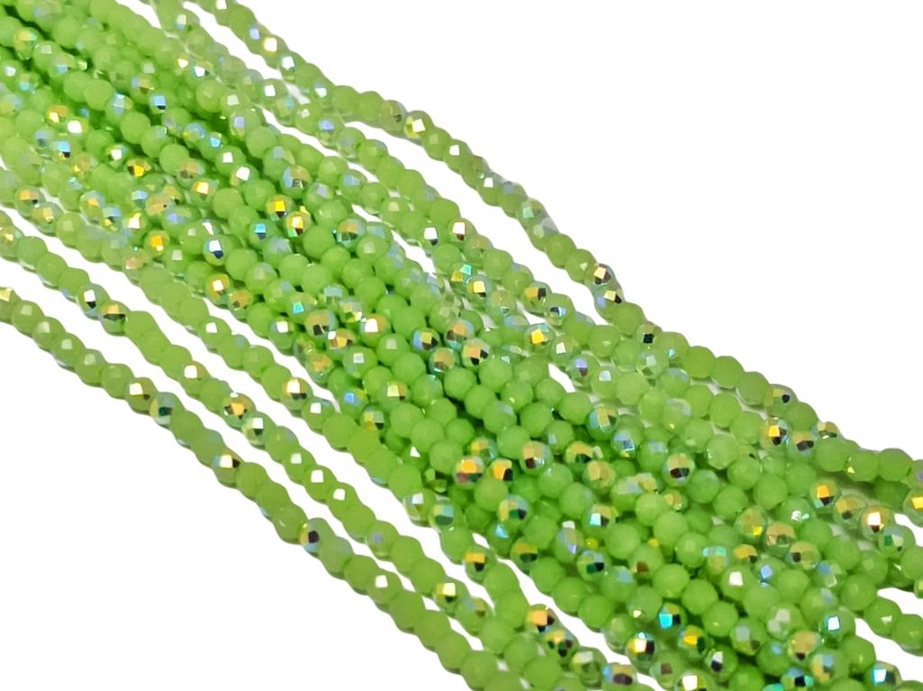 Parrot Green Rainbow Opaque Hydro Tyre / Rondelle Crystal Glass Beads