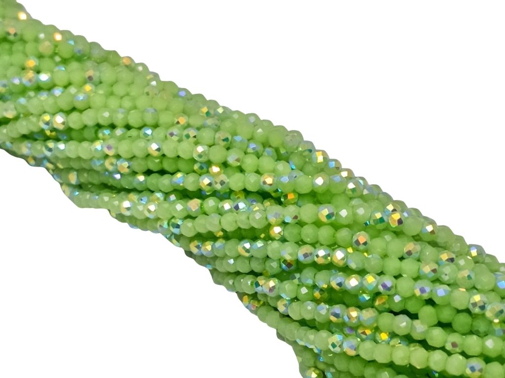 Parrot Green Rainbow Opaque Hydro Tyre / Rondelle Crystal Glass Beads