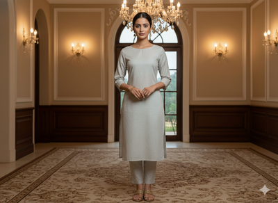 ऑफ-व्हाइट प्लेन ग्लेज्ड कॉटन फ़ैब्रिक