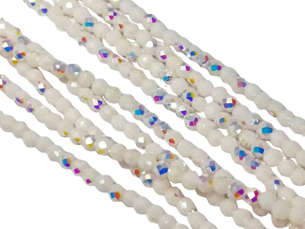 White Rainbow Opaque Hydro Tyre / Rondelle Crystal Glass Beads