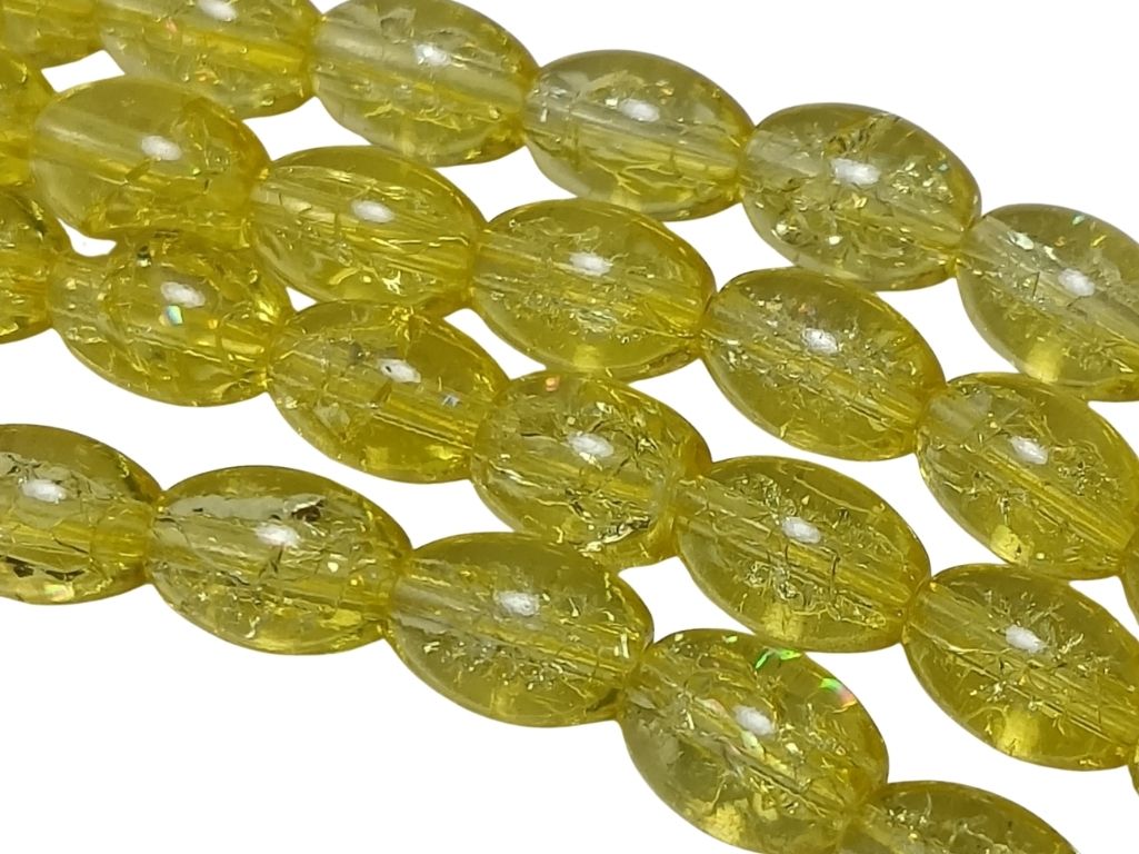 Yellow Oval Crackle Designer Glass Beads