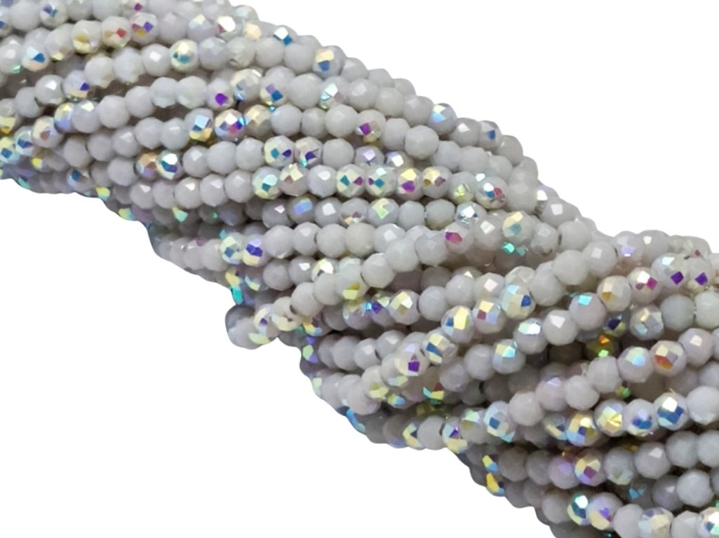 White Rainbow Opaque Hydro Tyre / Rondelle Crystal Glass Beads