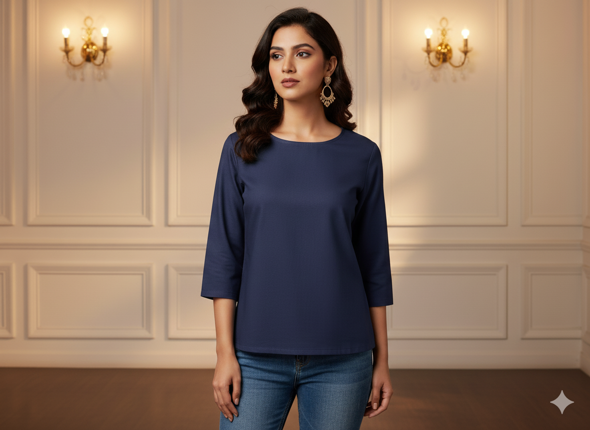 गहरा कोबाल्ट नीला सादा ग्लेज्ड कॉटन कपड़ा (थोक)