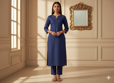 गहरा कोबाल्ट नीला सादा ग्लेज्ड कॉटन कपड़ा (थोक)