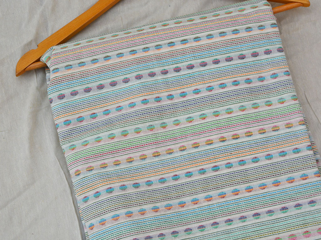 Multicolor Strips & Polka Dot Pattern Pure Cotton Jacquard Fabric
