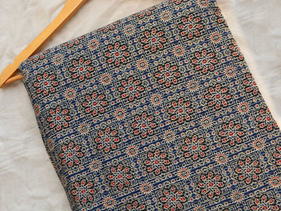 Royal Blue Floral Pure Cotton Kantha Fabric