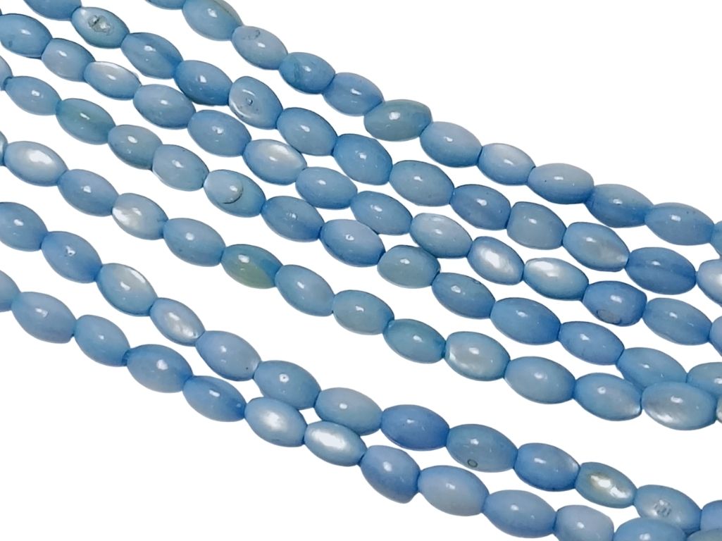 Sea Blue Oval Glossy Mother of Pearl Beads