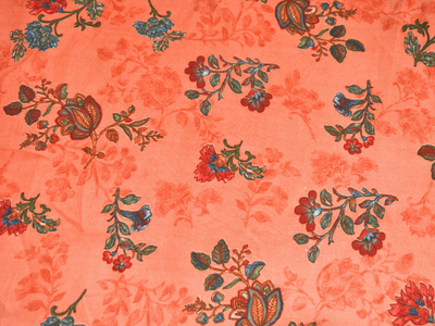 Peach Floral Printed Semi Pashimna Woolen Fabric