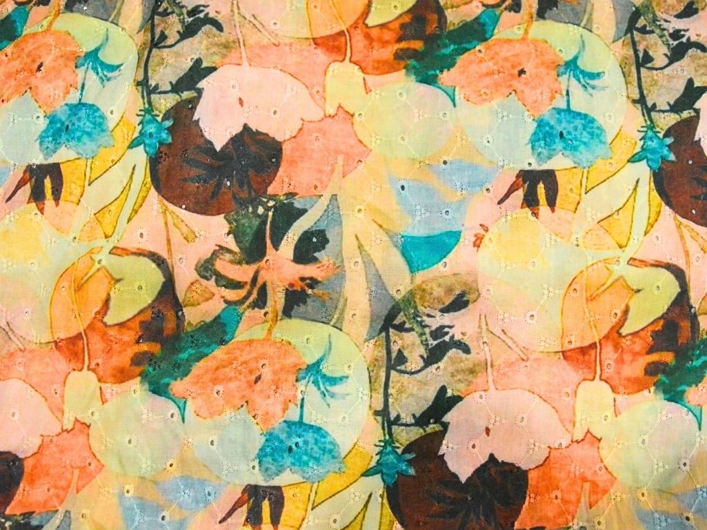 Multicolor 100 % Pure Cotton Chikan Embroidered Fabric