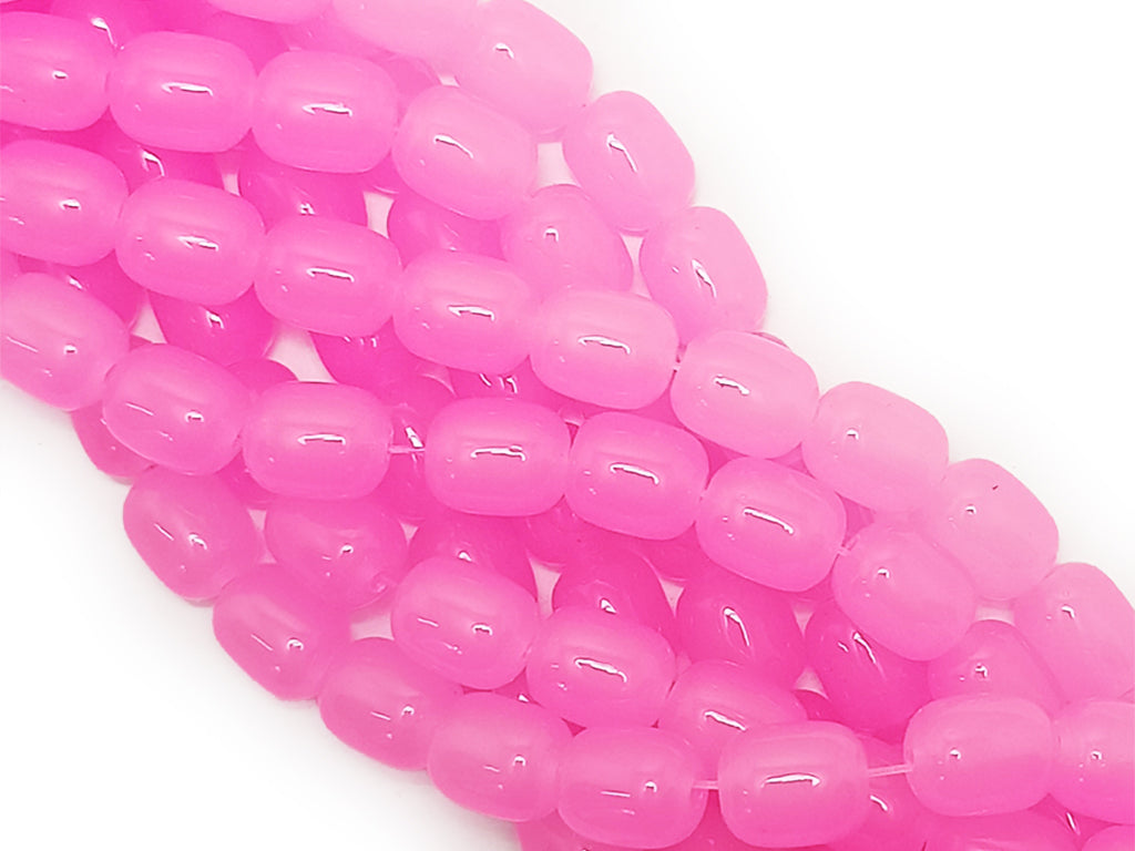 Pink Cylindrical Glossy Glass Beads