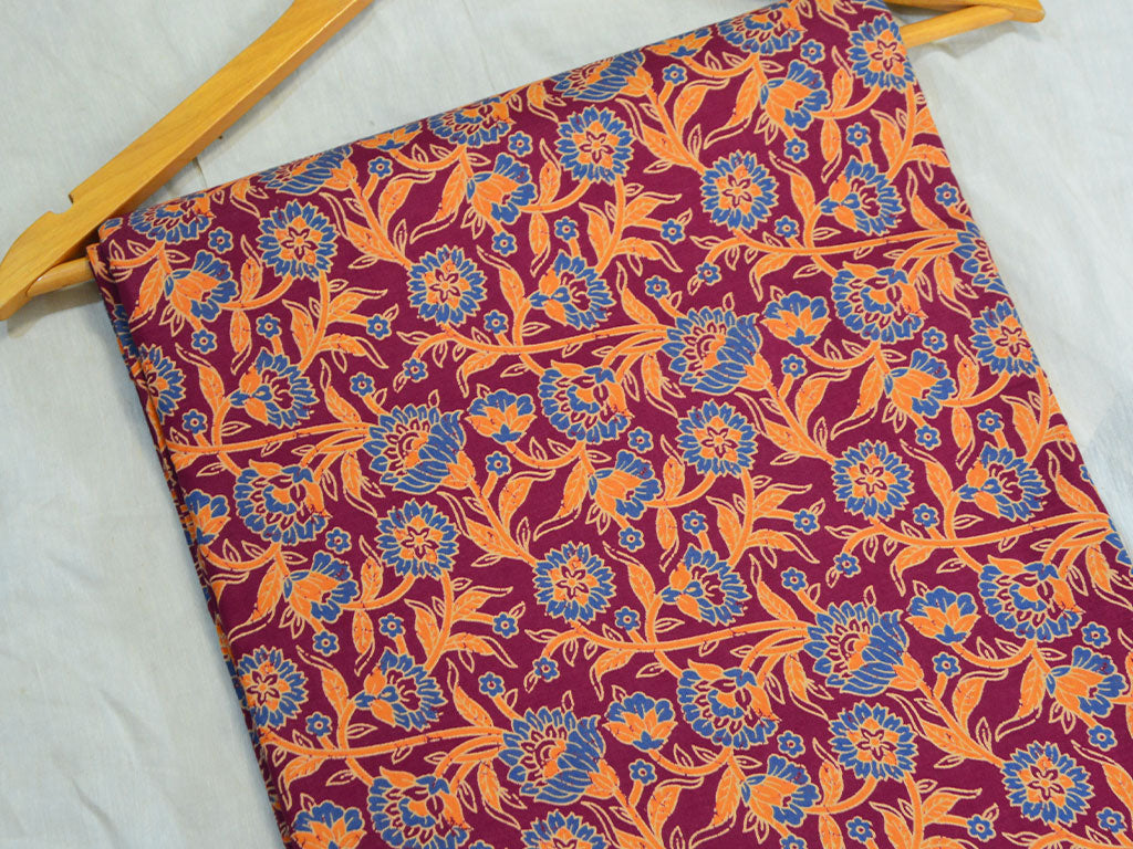 Dark Purple kalamkari Pure Cotton Fabric