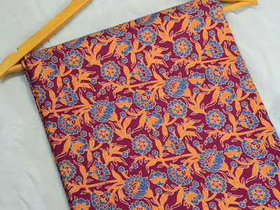 Dark Purple kalamkari Pure Cotton Fabric