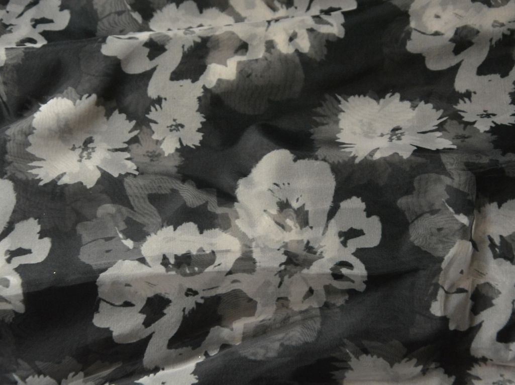 Black Floral Digital Printed Liquid Organza Fabric