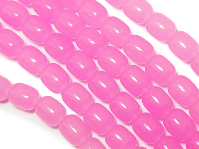 Pink Cylindrical Glossy Glass Beads