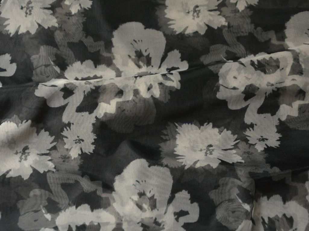 Black Floral Digital Printed Liquid Organza Fabric