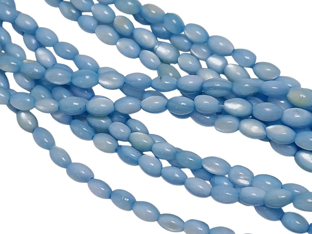 Sea Blue Oval Glossy Mother of Pearl Beads