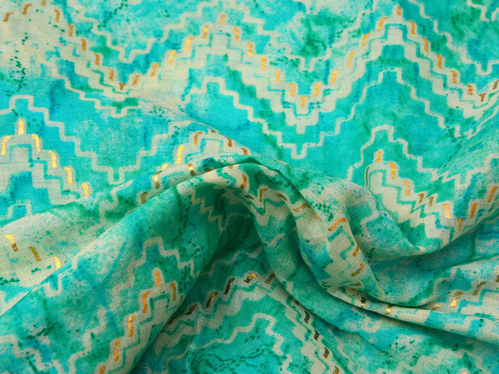 Teal Green Strips Pure Mul Mul Cotton Fabric