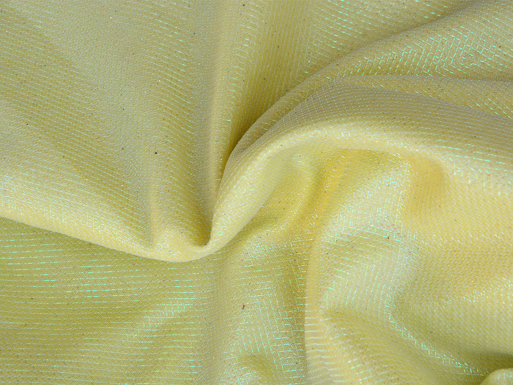 Light Yellow Rainbow Mesh Shimmer Interlock Bonding Fabric