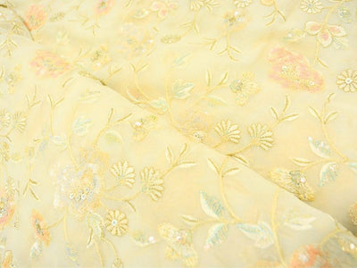 Beige Dyed Viscose Georgette With Sequins Embroidered Fabric