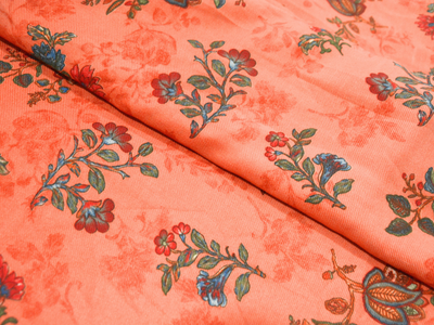 Peach Floral Printed Semi Pashimna Woolen Fabric