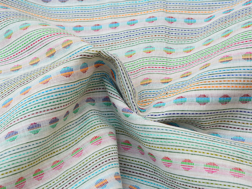 Multicolor Strips & Polka Dot Pattern Pure Cotton Jacquard Fabric