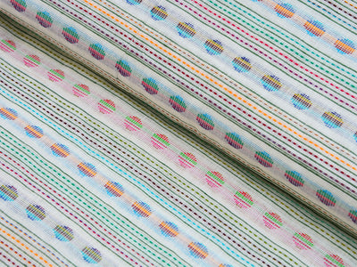 Multicolor Strips & Polka Dot Pattern Pure Cotton Jacquard Fabric