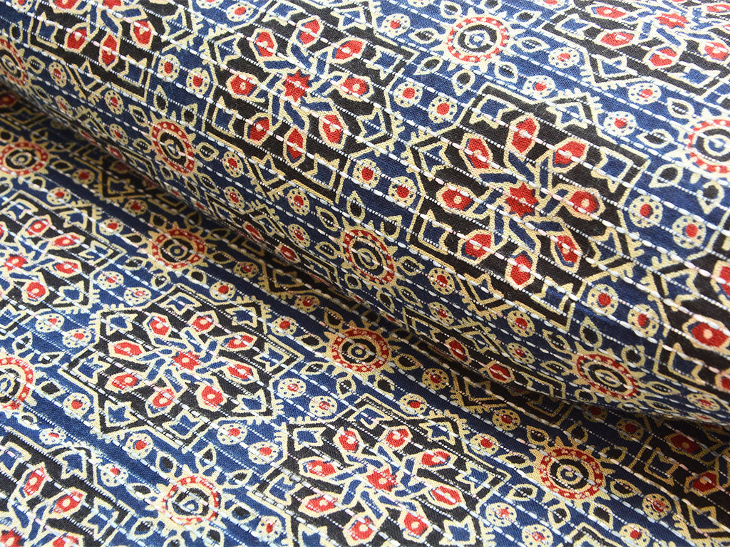 Royal Blue Floral Pure Cotton Kantha Fabric