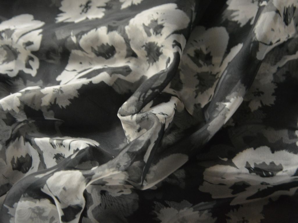 Black Floral Digital Printed Liquid Organza Fabric