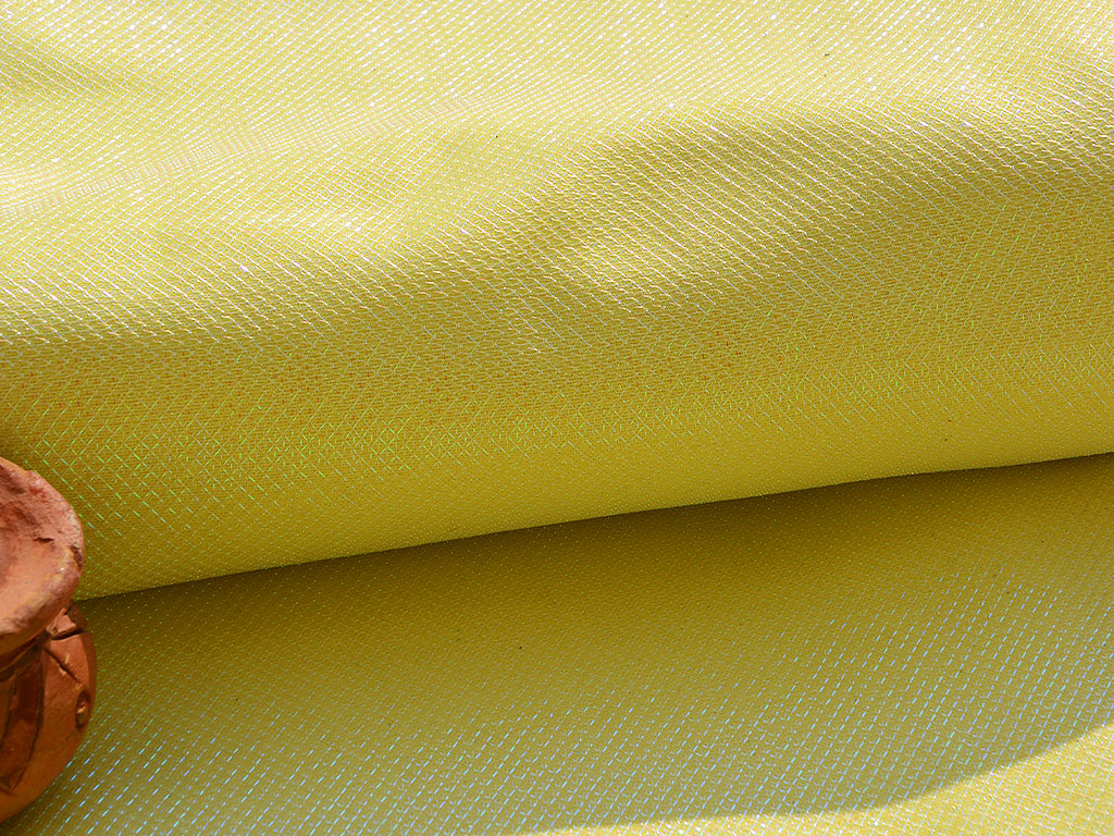 Light Yellow Rainbow Mesh Shimmer Interlock Bonding Fabric