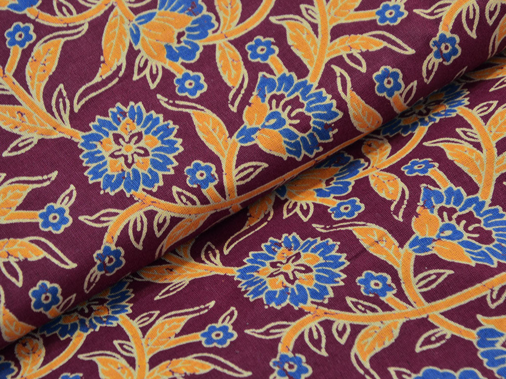 Dark Purple kalamkari Pure Cotton Fabric